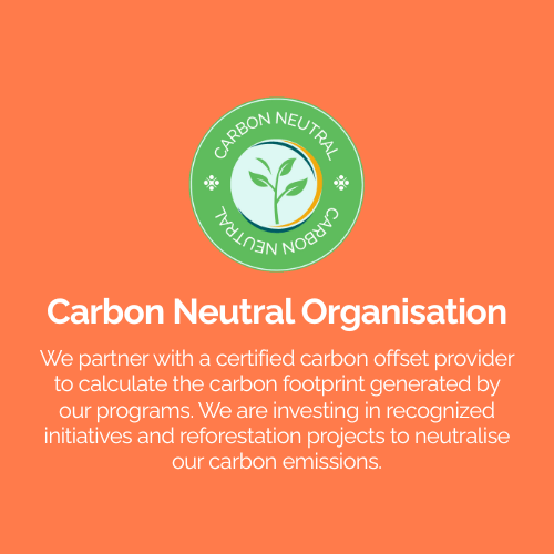 Green circular Carbon Neutral badge with leaf graphic and sustainability statement below