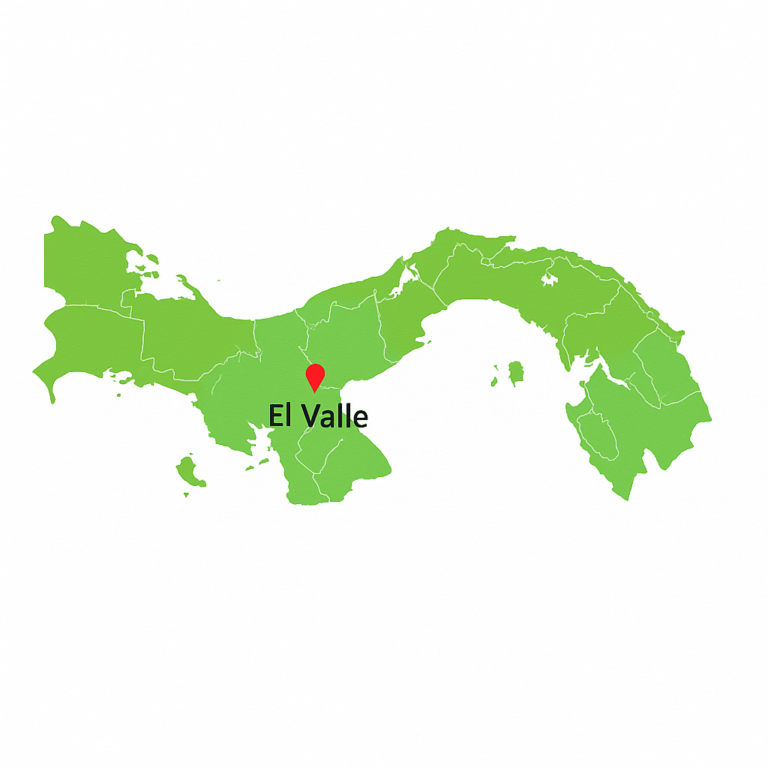 Map of Panama showing El Valle highlighted with a red location pin
